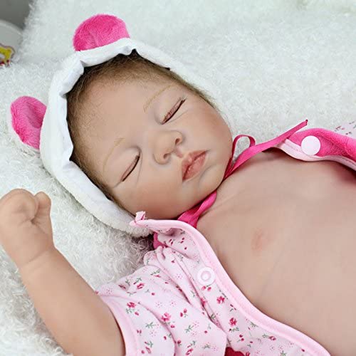Nicery Reborn Baby Doll Soft Silicone Vinyl 22Inch 55cm LifeLike Boy Girl  Toy Pink Sleeping Bear Eyes Close A3us