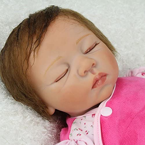 Nicery Reborn Baby Doll Soft Silicone Vinyl 22Inch 55cm LifeLike Boy Girl  Toy Pink Sleeping Bear Eyes Close A3us